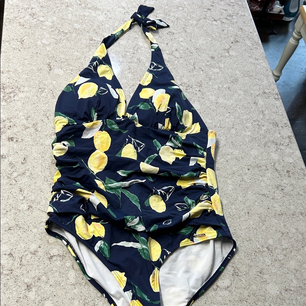 Joules‎ Lemon Print Navy One Piece Swimsuit